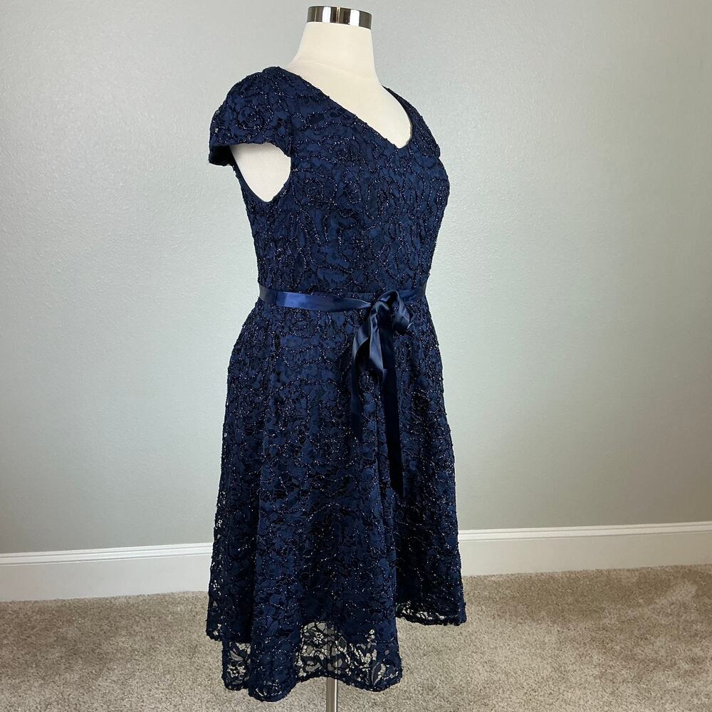 Alex Evenings Navy Blue Cocktail Dress Size Beaded Lace Fit and Flare Size 14W - Picture 3 of 12